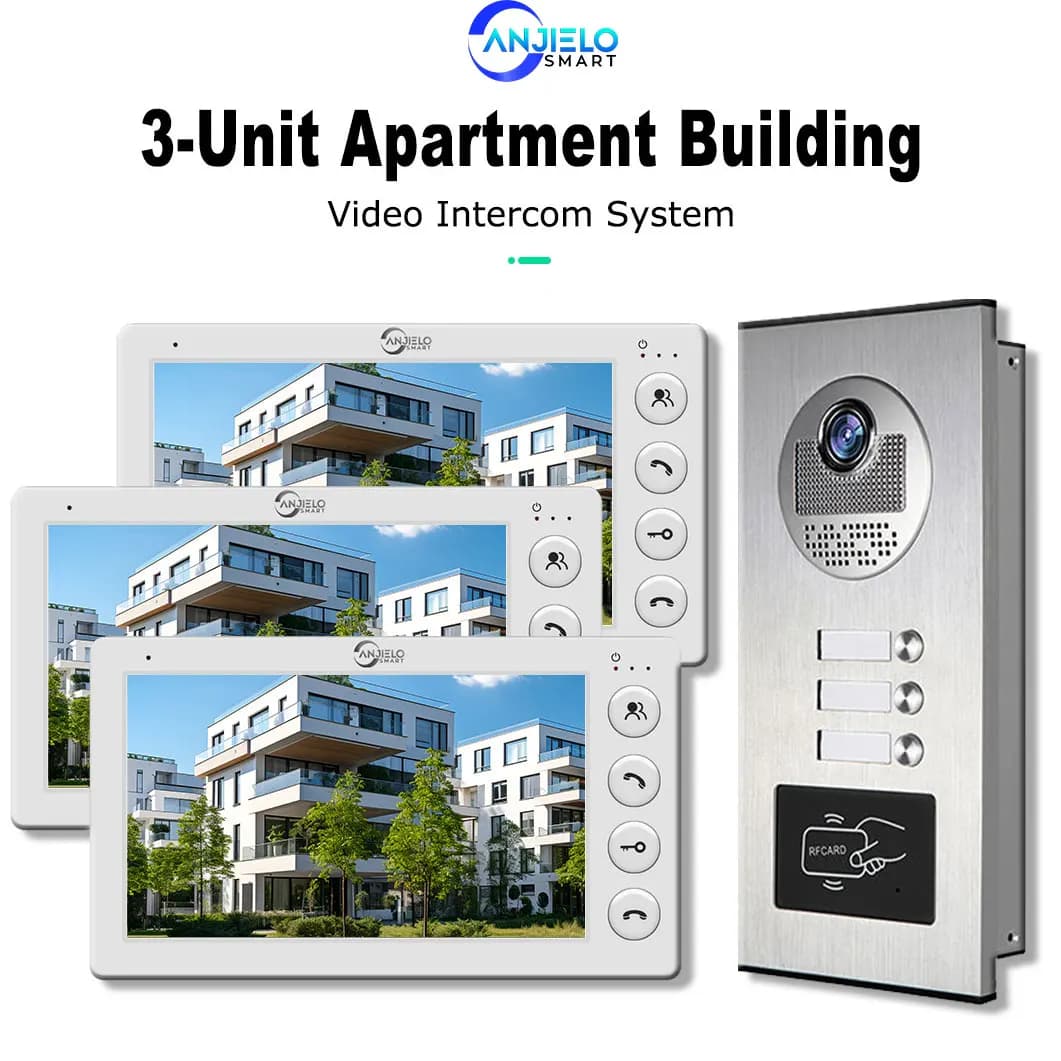 ANJIELO Videocitofono citofono multi appartamento da 3 unità con scheda RFID Sblocco sistema videocitofonico da 7 pollici a 4 fili