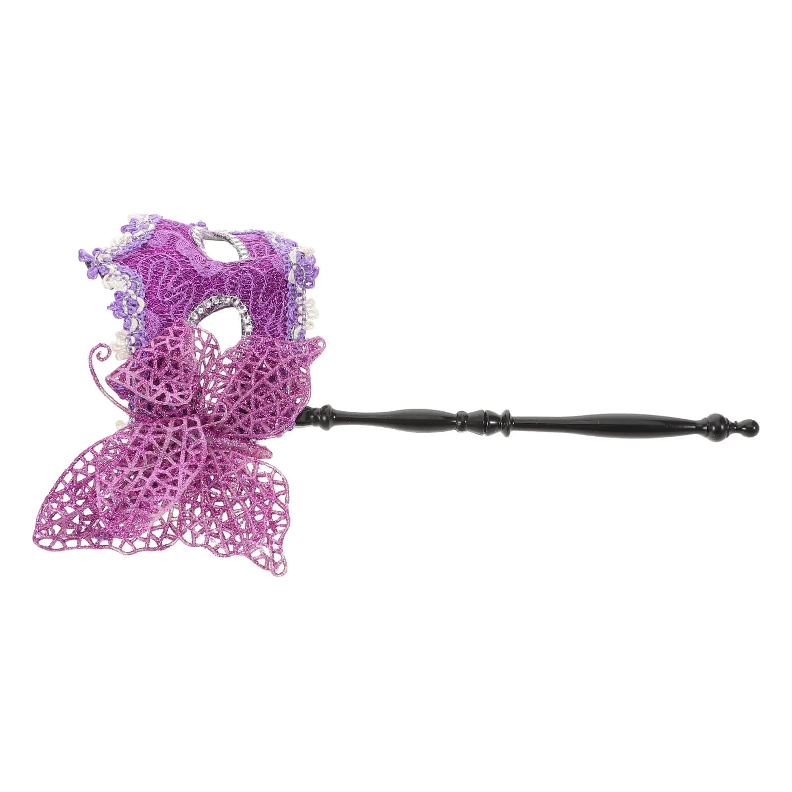 Maschera Veneziana Viola a Forma di Farfalla con Asta, Accessorio per Costume da Carnevale e Feste in Maschera