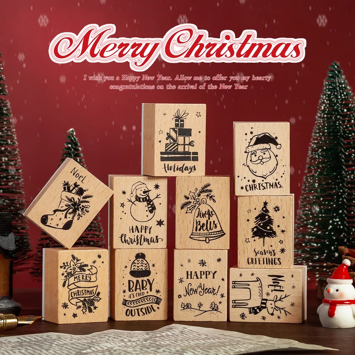 Christmas Woodiness Seal 10 Pcs/set Decorative Seal DIY Diary Decoration Material Stamp Scrapbooking Write Letters Stamping