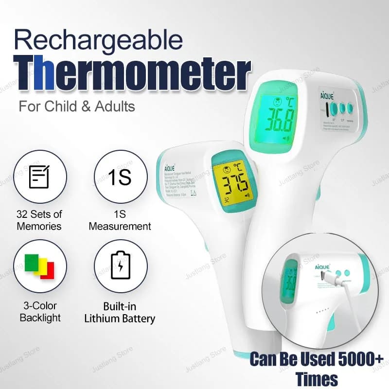 Rechargeable Forehead Thermometer Non Contact Infrared Medical ℃/℉ 1S Body Temperature Fever Fast Measure Tool For Baby Adult