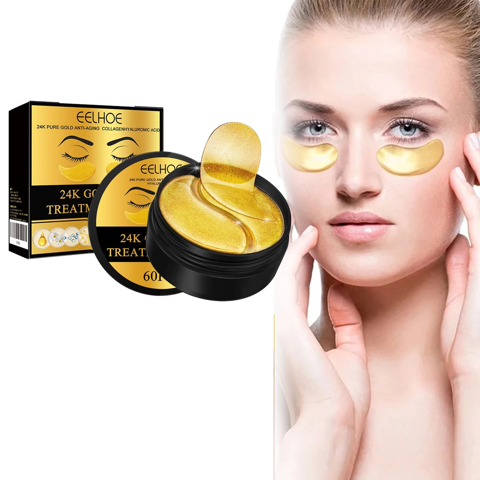 60 pz 24 K Oro Collagene Maschera per gli occhi Anti Cerchi scuri Rimozione Occhi Borse Idratante Anti-età Patch per gli occhi Alghe Occhi Pelle Auto