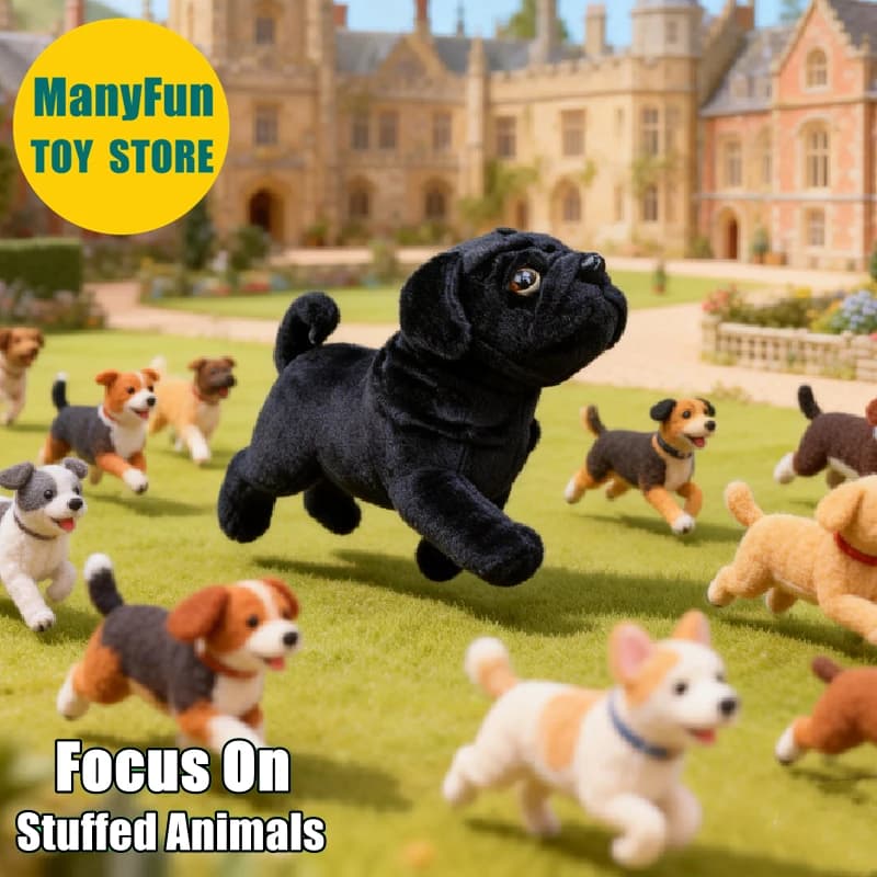 Peluche Realistico di Cane Pug Nero, Giocattolo di Peluche a Forma di Bulldog, Bambola di Simulazione, Regalo per Collezionisti