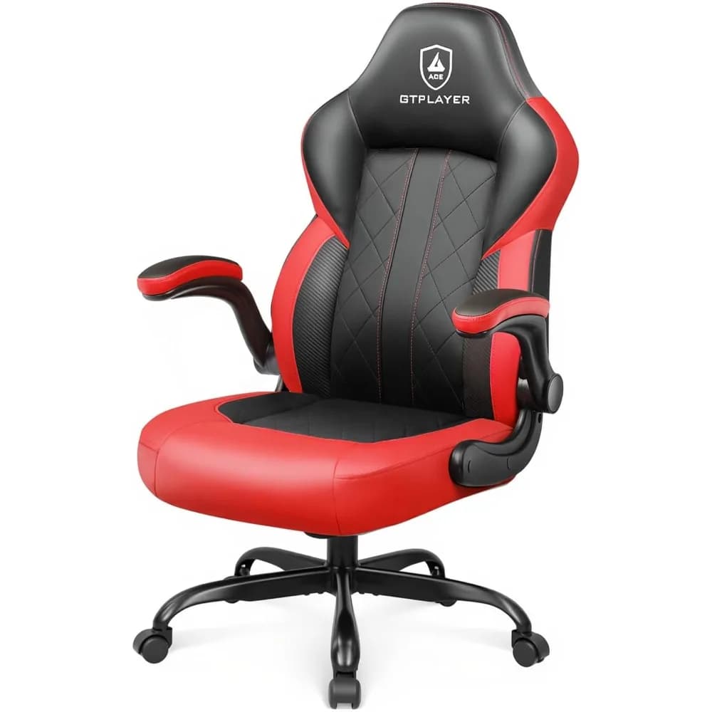 Sedia da Gaming Ergonomica con Braccioli Pieghevoli, Regolazione dell'Altezza e Supporto Lombare Integrato