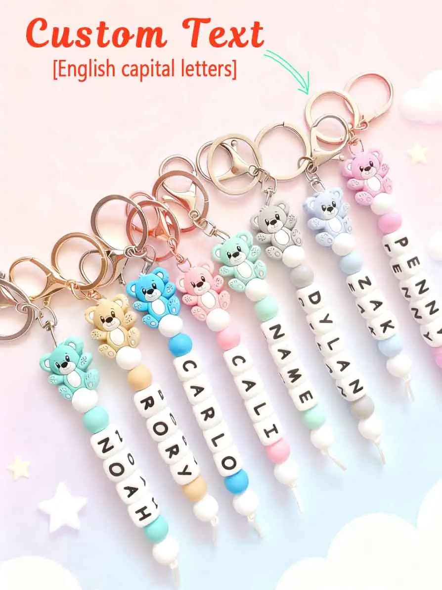 1 portachiavi personalizzato, accessori con perline in silicone orso multicolore, accessori portachiavi/borsa con perline