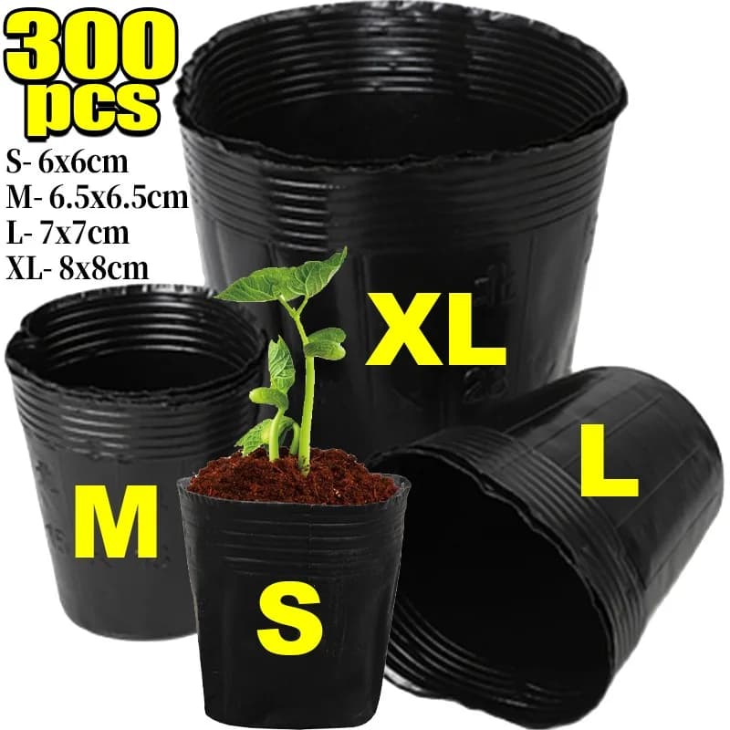 300/50pcs Black Plant Vases For Plastic Seeds Vivary Starting Growing Cups Plant Flowers Growing Bag Container Plant Growing Bags