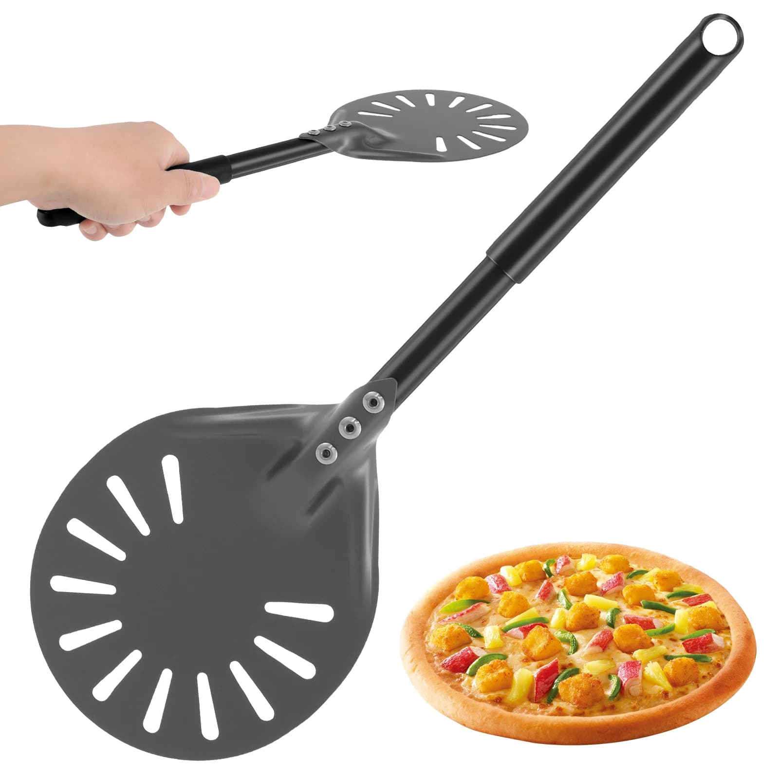 Pala girevole per Pizza con manico lungo paletta per Pizza in alluminio Spinner forata per Pizza Spinner paletta per Pizza antiaderente per la casa