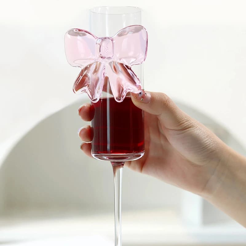 Calici da vino alti trasparenti rosa creativi con fiocco, calici da spumante per feste in famiglia, vacanze e matrimoni
