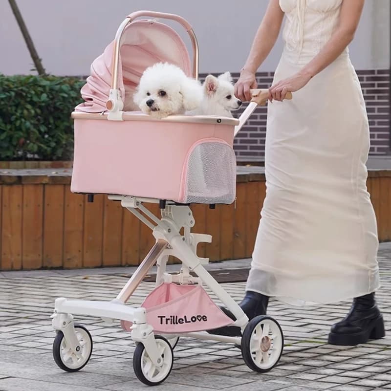 Passeggino per animali domestici in pelle PU di lusso, cestino per animali domestici per auto, passeggino da viaggio per cani pieghevole leggero, passeggino portatile per cani e gatti all'aperto