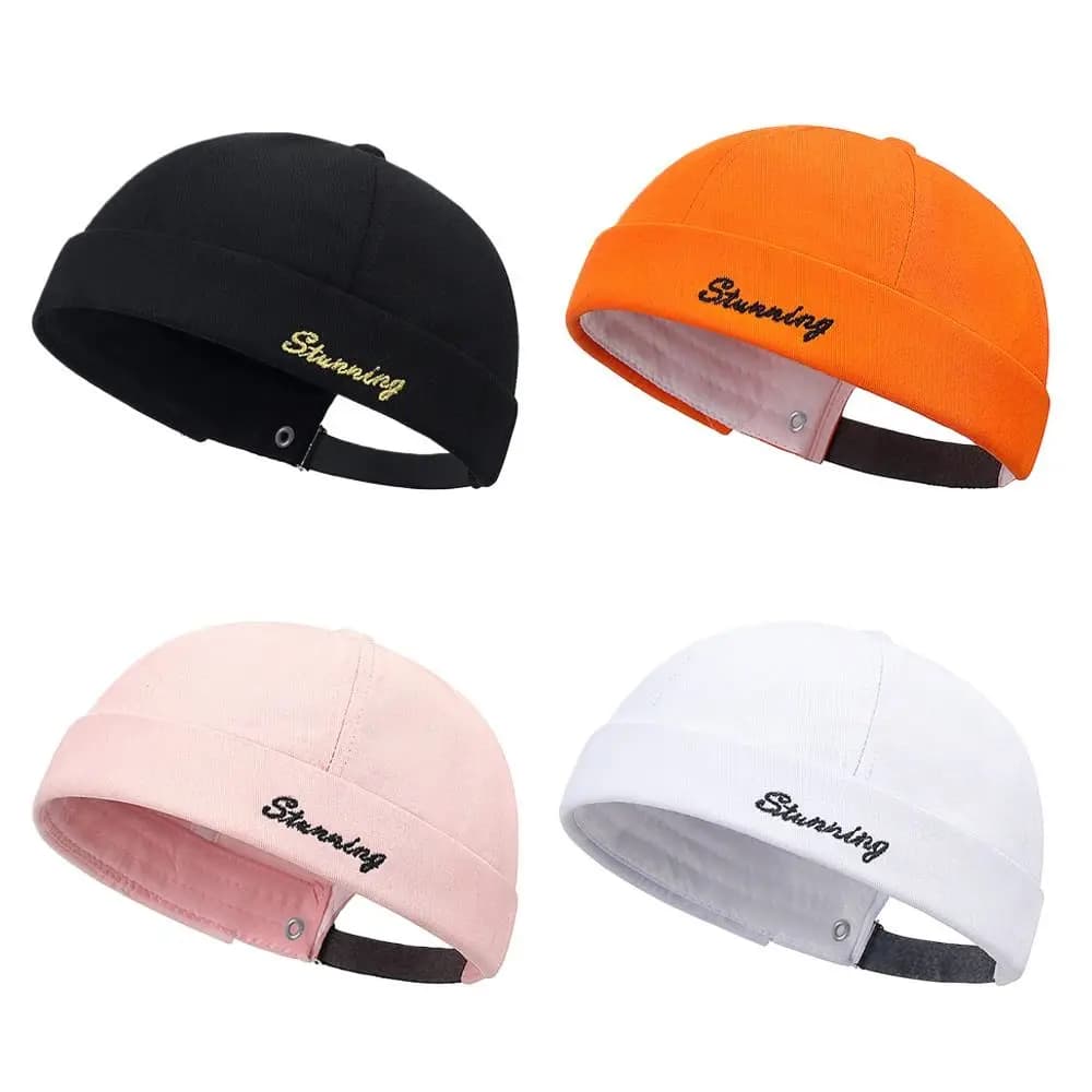 Fashion Hip Hop Beanie Street Hat Cotton Adjustable Brimless Docker Cap Solid Color Letter Embroidery Skullcap Outdoor