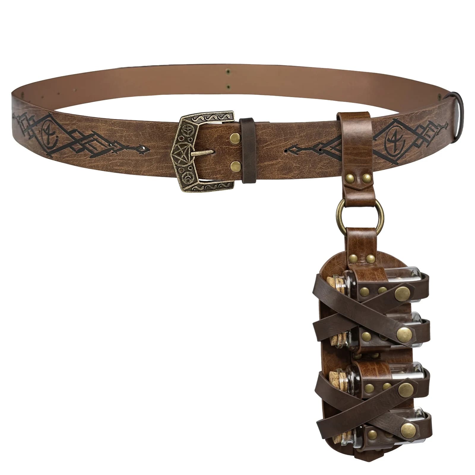 49ME Classical Medieval Belt 4 Bottle Alchemist Theme Belt Cosplay Party Costume Belt