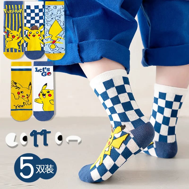 Kawaii Nuovo 5 paia Pikachu Calzini per bambini Calzini caldi autunnali e invernali Cartoon Bambini Calzini a metà polpaccio Calzini in cotone pettinato Regali
