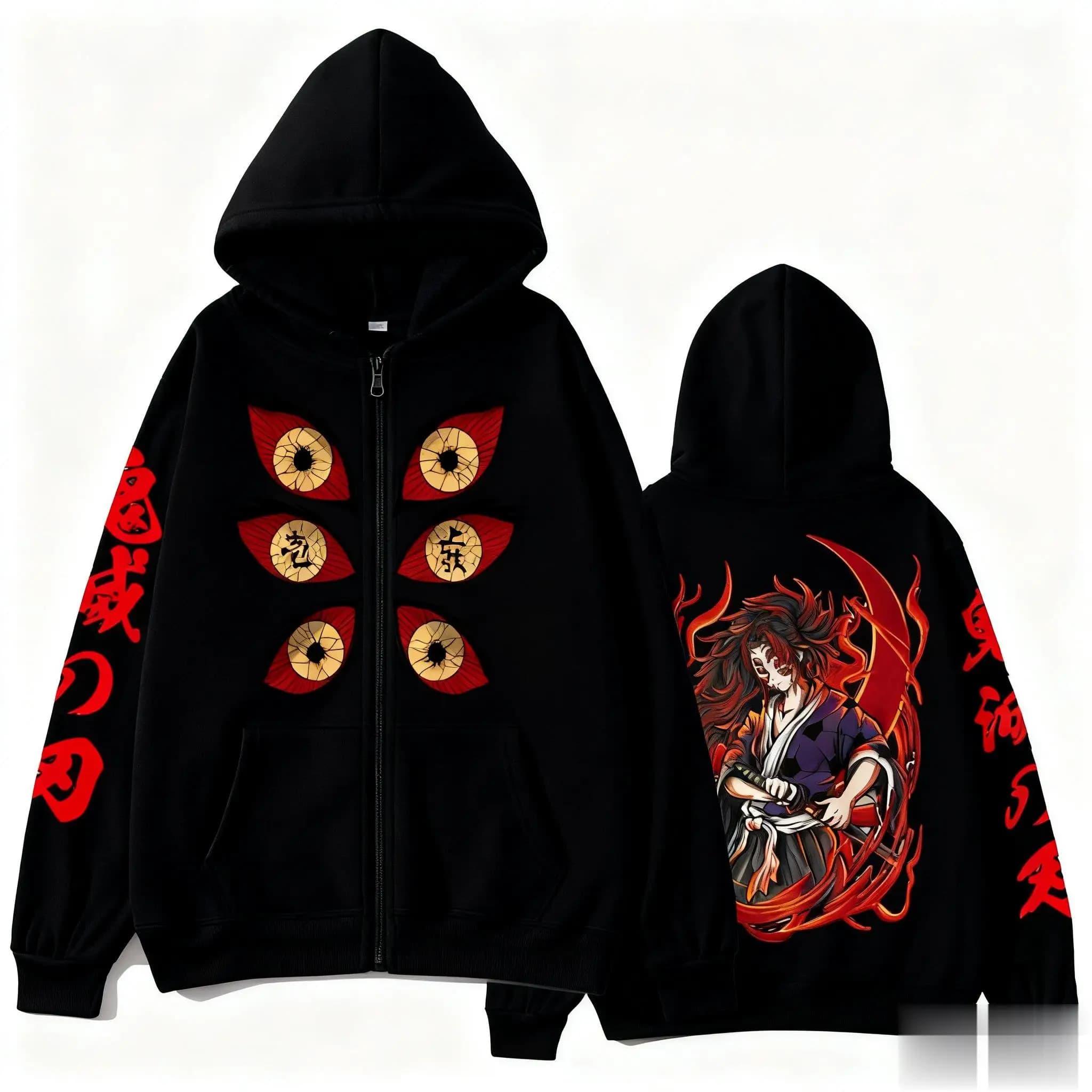 Kokushibo Uomo Autunno Inverno 100% cotone con cerniera Felpa con cappuccio Donna Casual Harajuku Demon Slayer Anime giapponese Manica lunga Y2K Cappotto Top