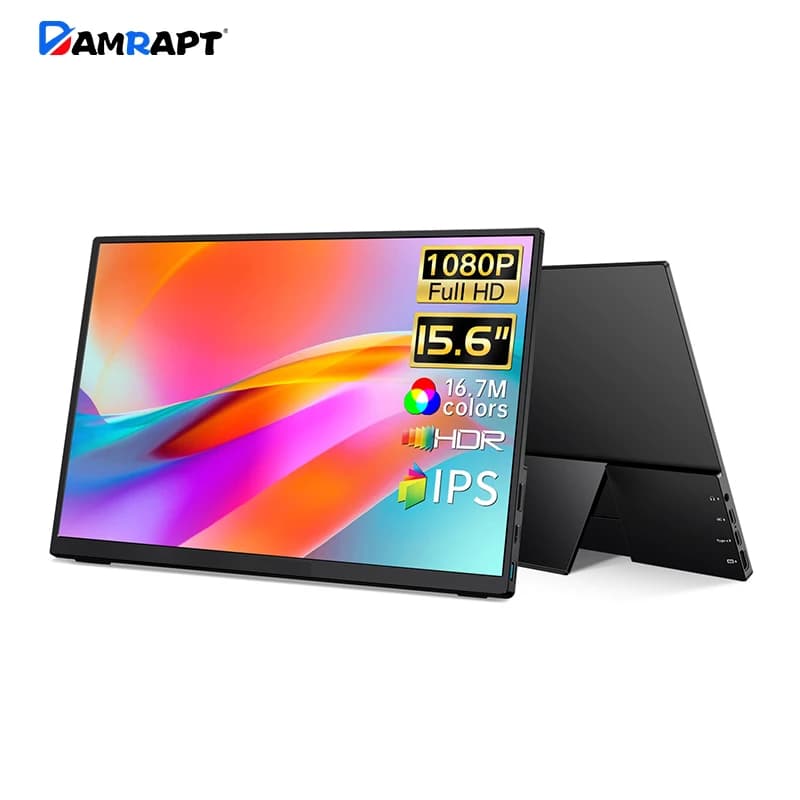Damrapt 15.6 Inch Portable Monitor Full HD USB-C Metal Frame with Stand Extended Screen for Laptop Phone Switch PS5 Xbox MacBook