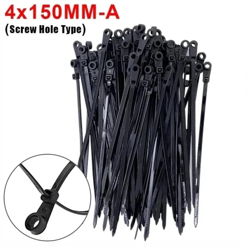 Fascette per cavi autobloccanti regolabili resistenti multiuso Cinghie per organizer Anello di fissaggio Fascette per cavi in nylon con foro per vite