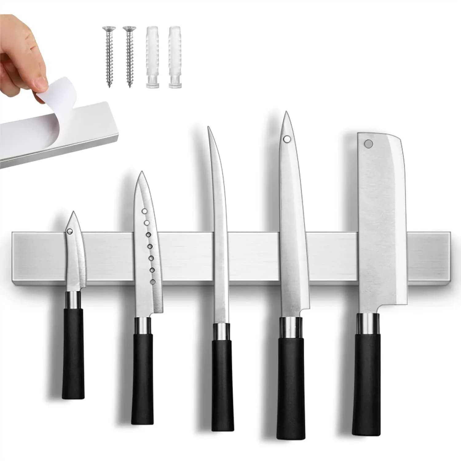 Supporto Magnetico per Coltelli da Parete, Striscia Adesiva per Coltelli Senza Foratura, Barra Magnetica in Acciaio Inox da 12 Pollici per Cucina