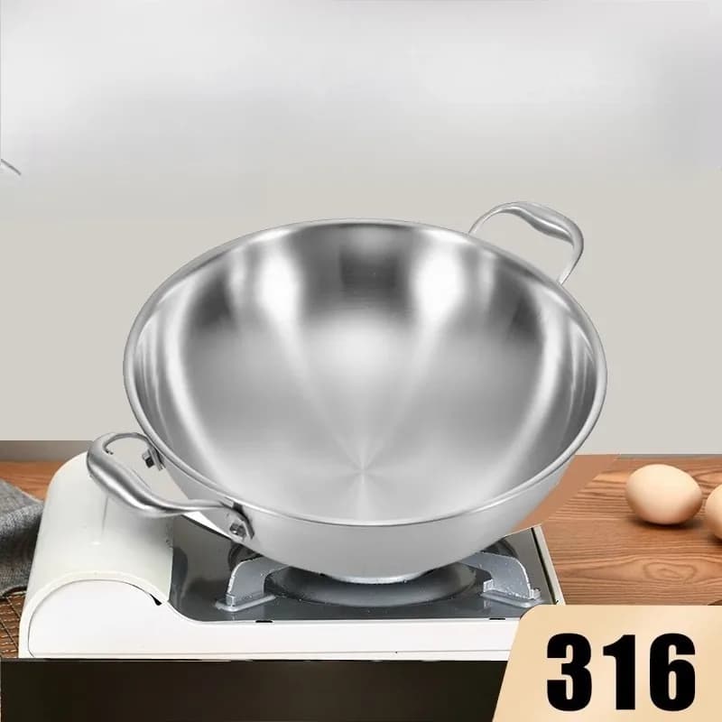 Non-coated Small Hot Pot with Dual Handles, 316 Stainless Steel Small Frying Pan for Frying, Stir-frying, and Stewing.