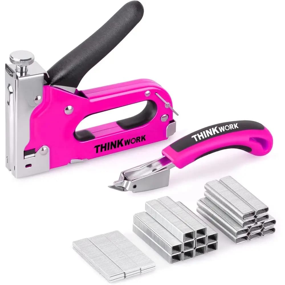 3-in-1 Pink Heavy-Duty Staple Gun for Upholstery, Wood, and Material Repair with 900 Staples, DIY Stapler for Cable, Fabric, and