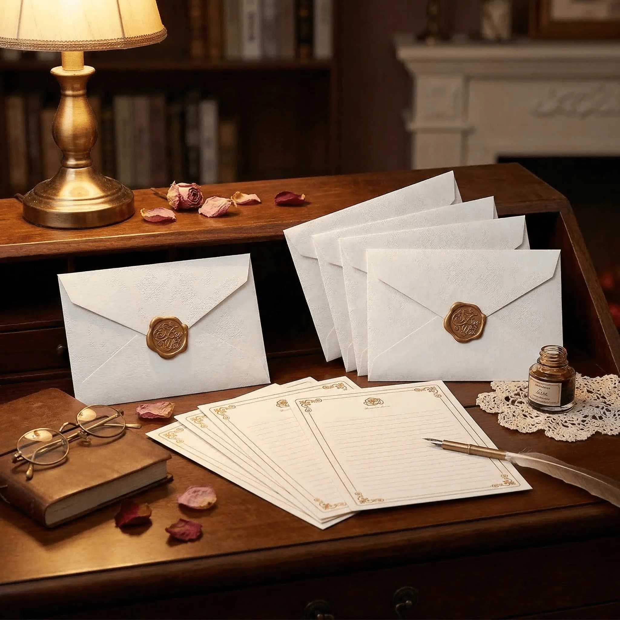Set di 32 Pezzi di Carta da Lettere Vintage Include 6 Buste in Iuta, 20 Fogli di Carta da Scrittura, 6 Sigilli in Cera per Inviti