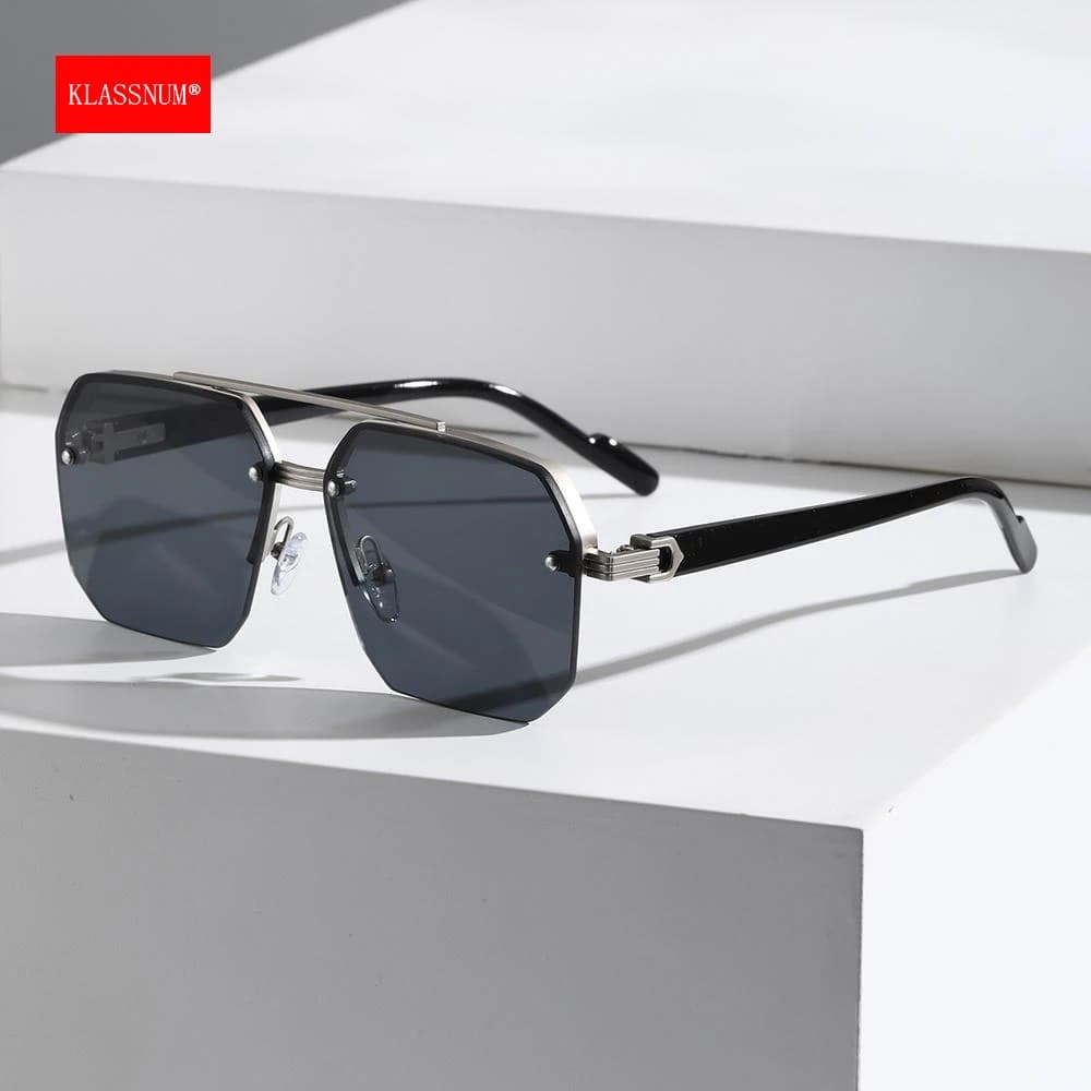 KLASSNUM Men's Luxury Brand Sunglasses Square Half Frame Sun Glasses Outdoor UV400 Shades Trendy Driving Goggles Anti-glare 2026