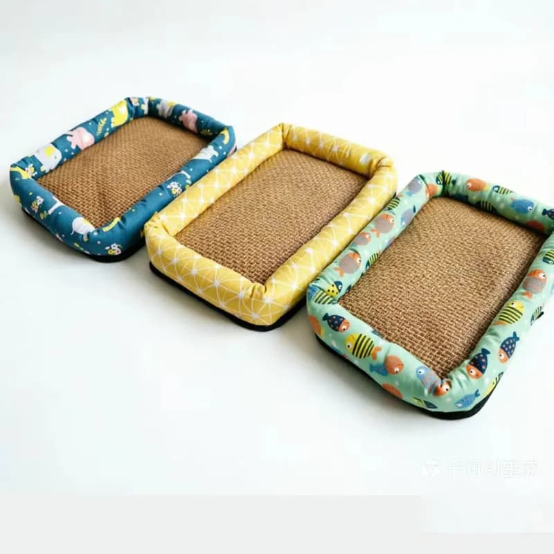 Printed cotton and linen pet nest, summer cool nest, non-stick hair rattan woven dog and cat nest