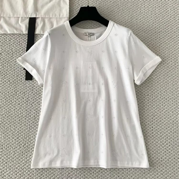 Personalizzazione Moda Femminile Europea, Nuova Collezione Estate 2026, T-shirt in Cotone Trasparente a Maniche Corte e Collo Tondo