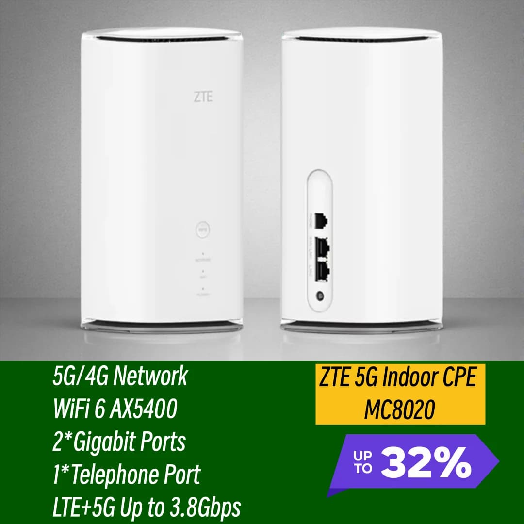 Router Mesh Indoor ZTE 5G CPE MC8020 Sbloccato, WiFi 6 AX5400, NFC, SDX55 3.8Gbps, 128 Utenti, 4G LTE CAT22, Modem Wireless 5G con Slot per Scheda SIM