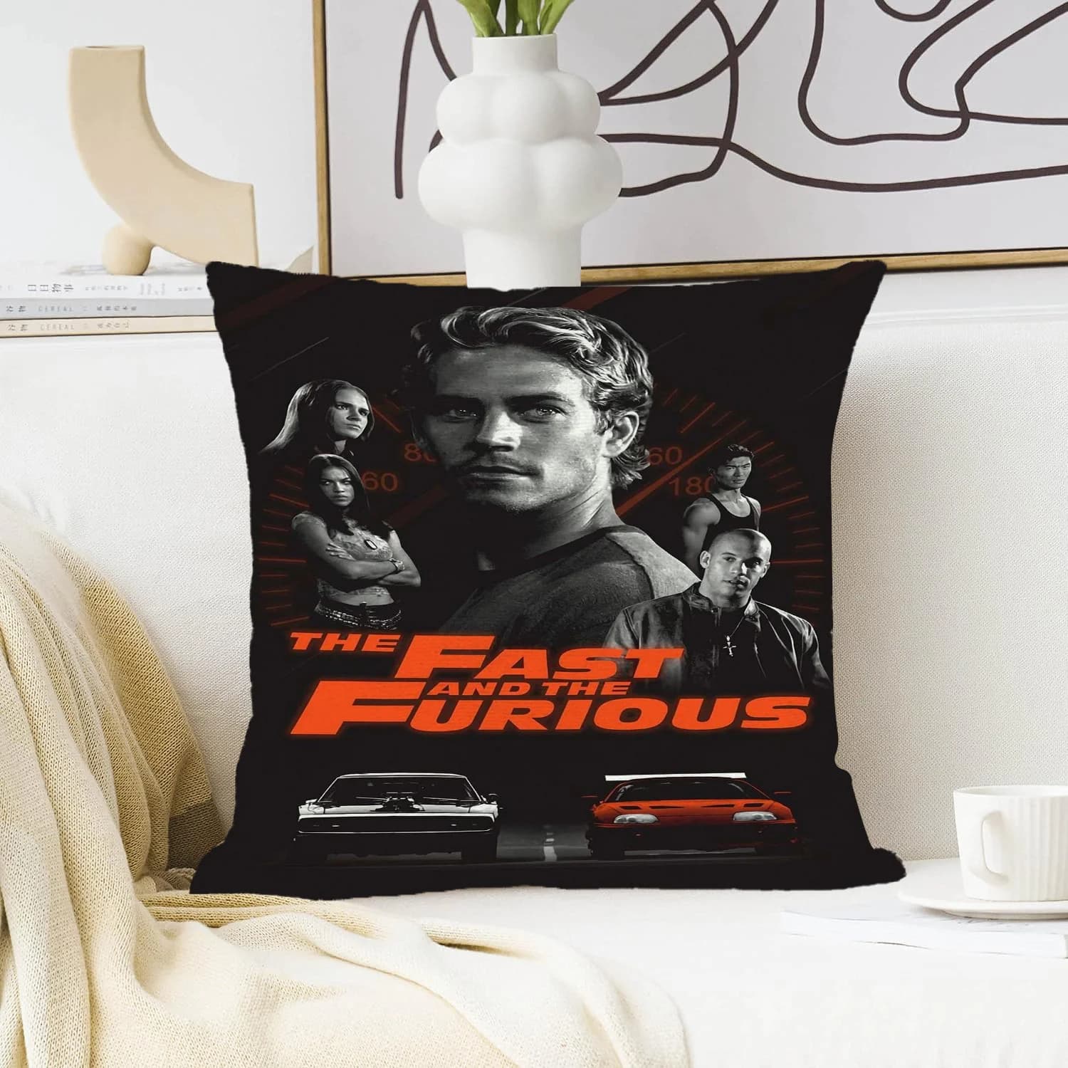 1pc The Fast and The Furious Classic Cast Muscle Car Poster Throw Pillow Cover 2D Double-Side Print Polyester Cushion Case for S
