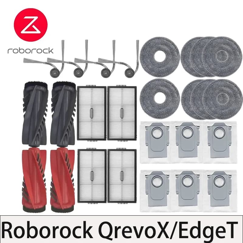 Roborock QrevoXEdgeT Robot Vacuum Main Side Brushes Mop Cloths HEPA Filters Dust Bags - Essential Spare Parts Accessory Set