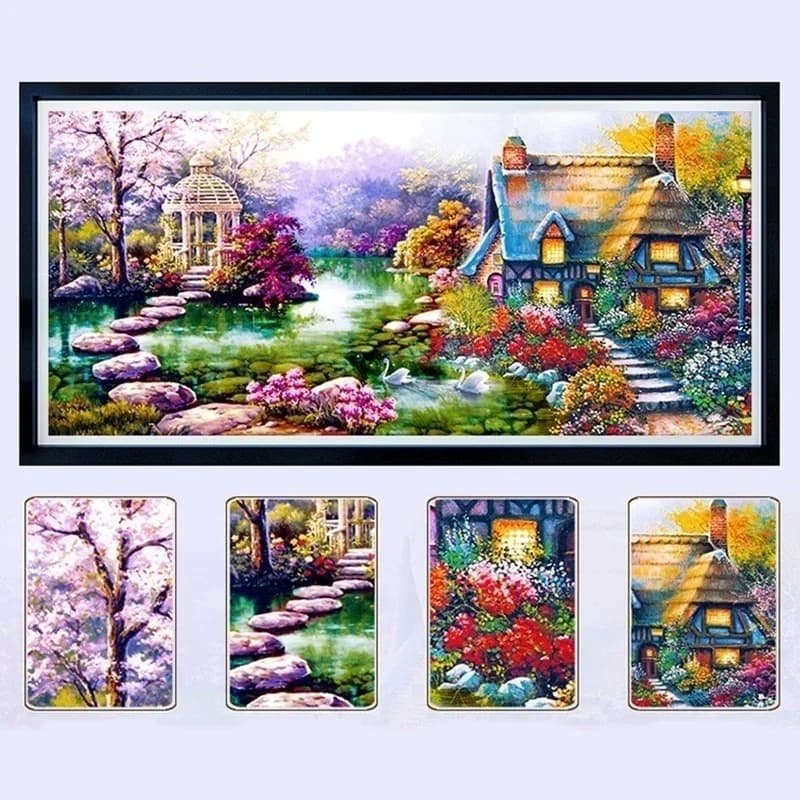 DIY 5D Diamond Mosaic Landscapes Garden Lodge Painting Cross Stitch Kits Diamonds Art Painting Embroidery Home Decoration