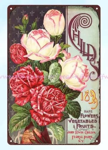 1899 rose John Lewis Childs seeds flowers vegetables fruits metal tin sign