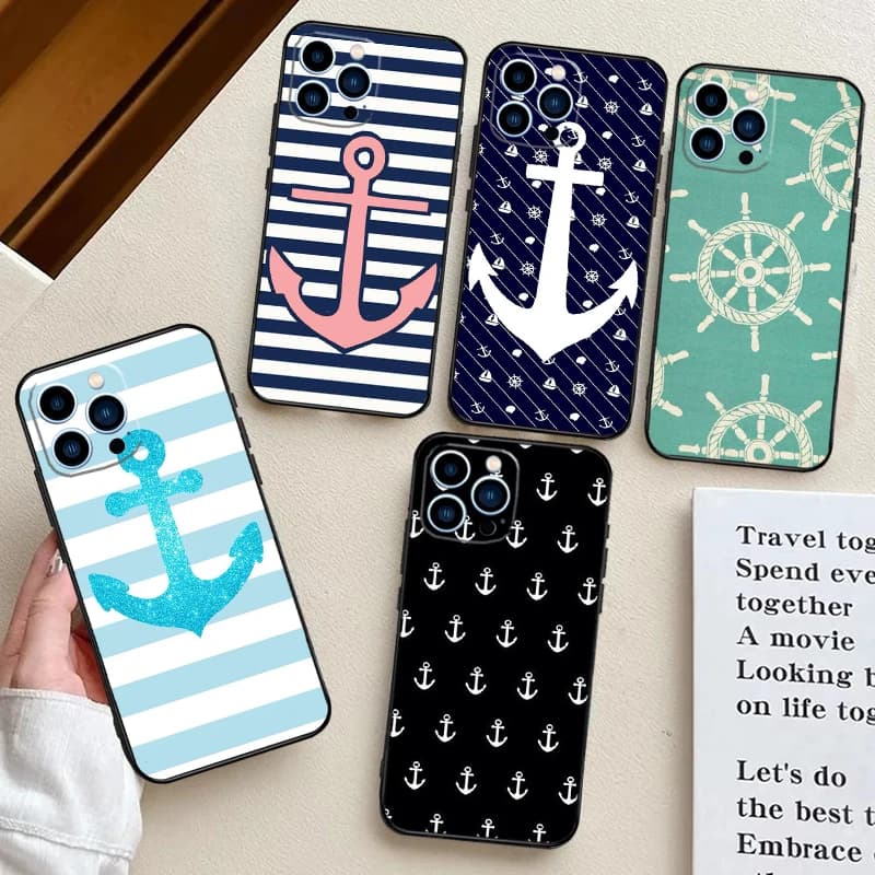 Custodia a righe con ancora e timone per Xiaomi Redmi Note 13 Pro 14 12 11 10 15 Pro Plus Redmi 14C 13C 15C 10C 12C 15 Funda