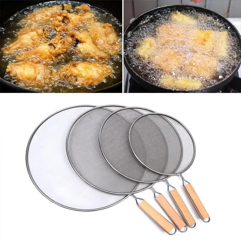 Stainless Steel Sprinkle Sprinkle Screen for Kitchen Protection Hot Oil Sprays with Wooden Handle