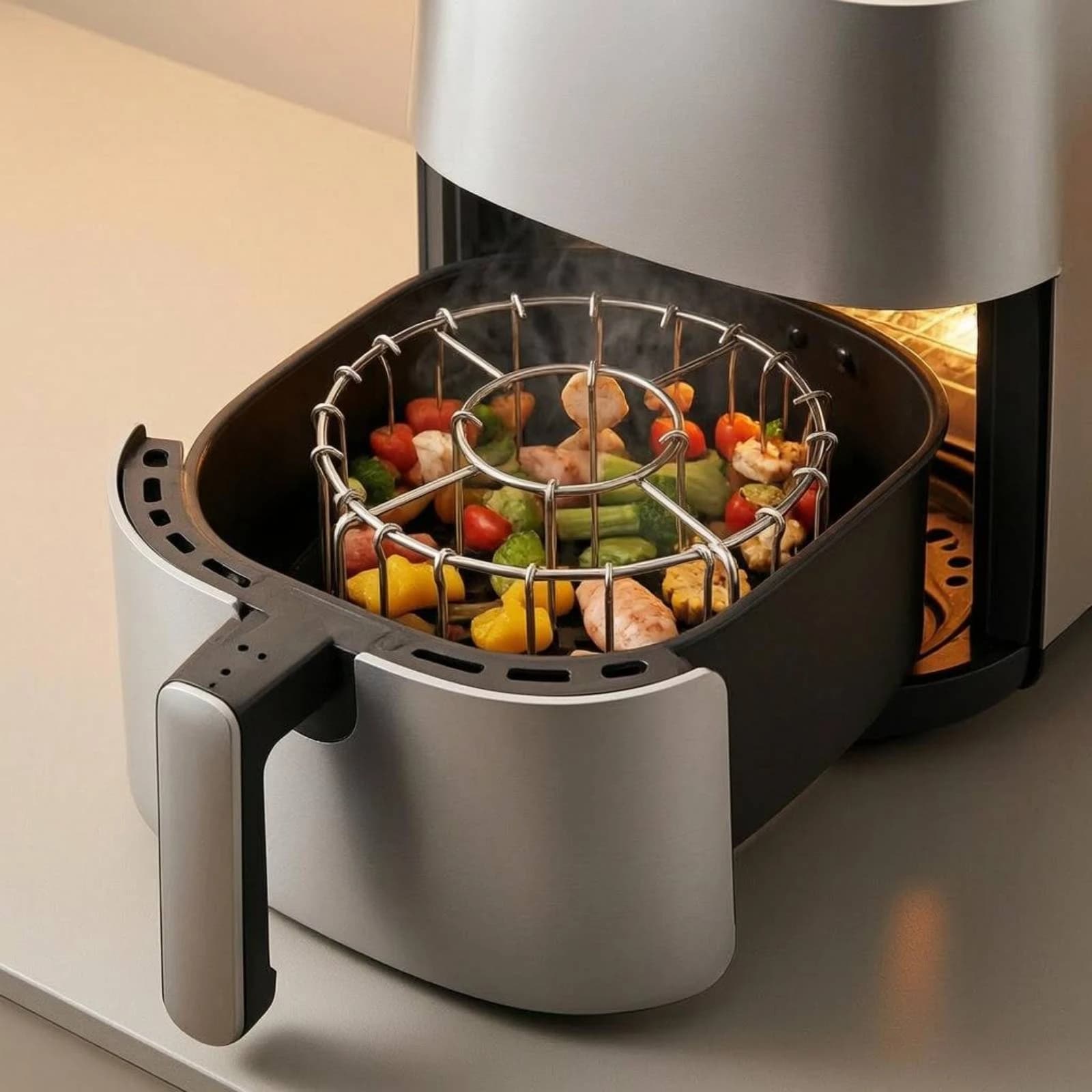 Air Fryer Kebab Rack Rust-Resistant Upright Skewer Rack Air Fryer Kebab Stand Versatile Cooking Accessory Detachable Design