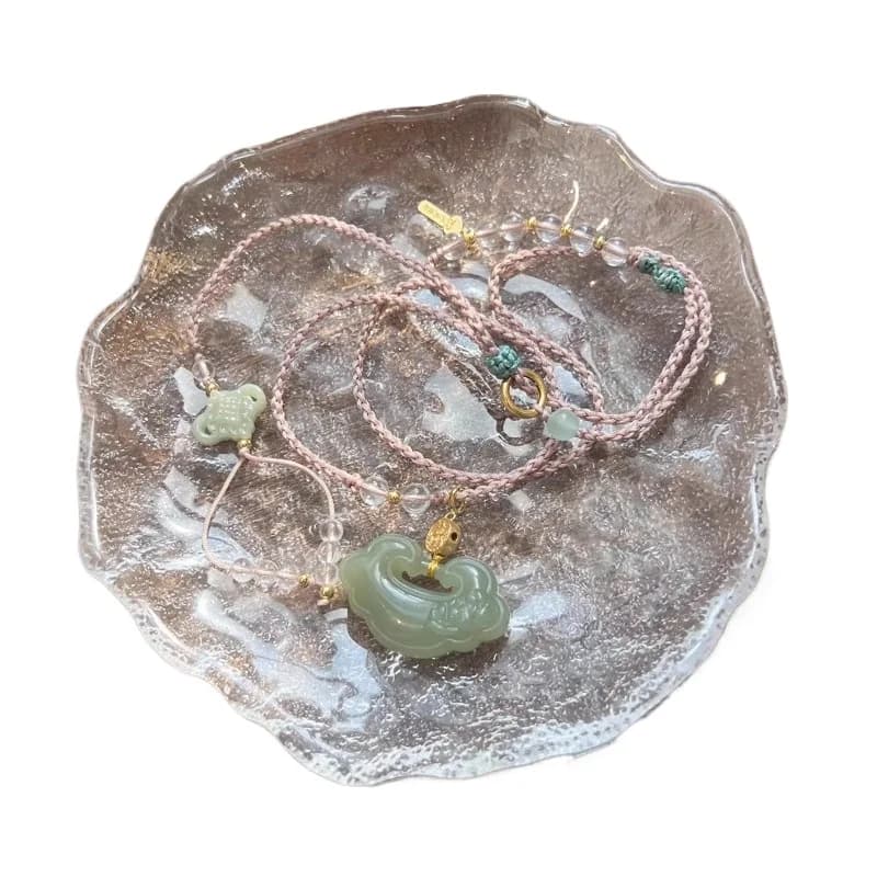 Collana con ciondolo lucchetto in argento 925 con giada Hetian Ruyi Accessori a catena premium Catena per maglione di moda