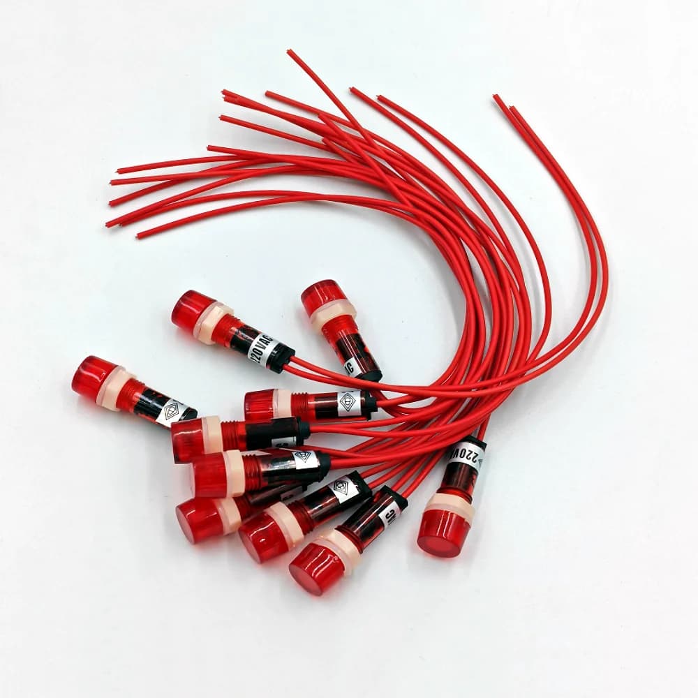 10 pezzi AC 220 V indicatore al neon lampada di segnalazione pilota rosso verde giallo con cavo lungo da 7,7 "10 mm XDN1-C