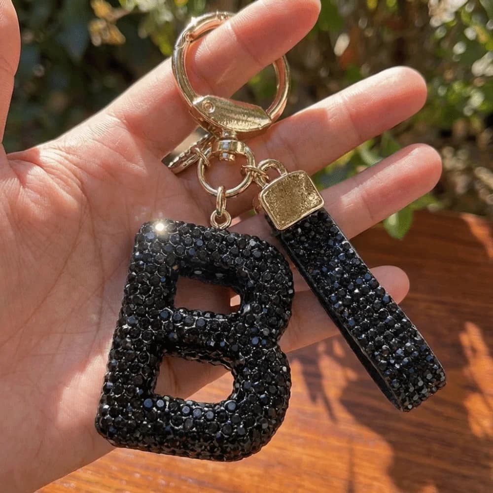 Portachiavi Trendy con Lettera Portafortuna, Lussuoso Ciondolo in Cristallo Lucido, Ornamenti con Strass, Accessorio per Donne