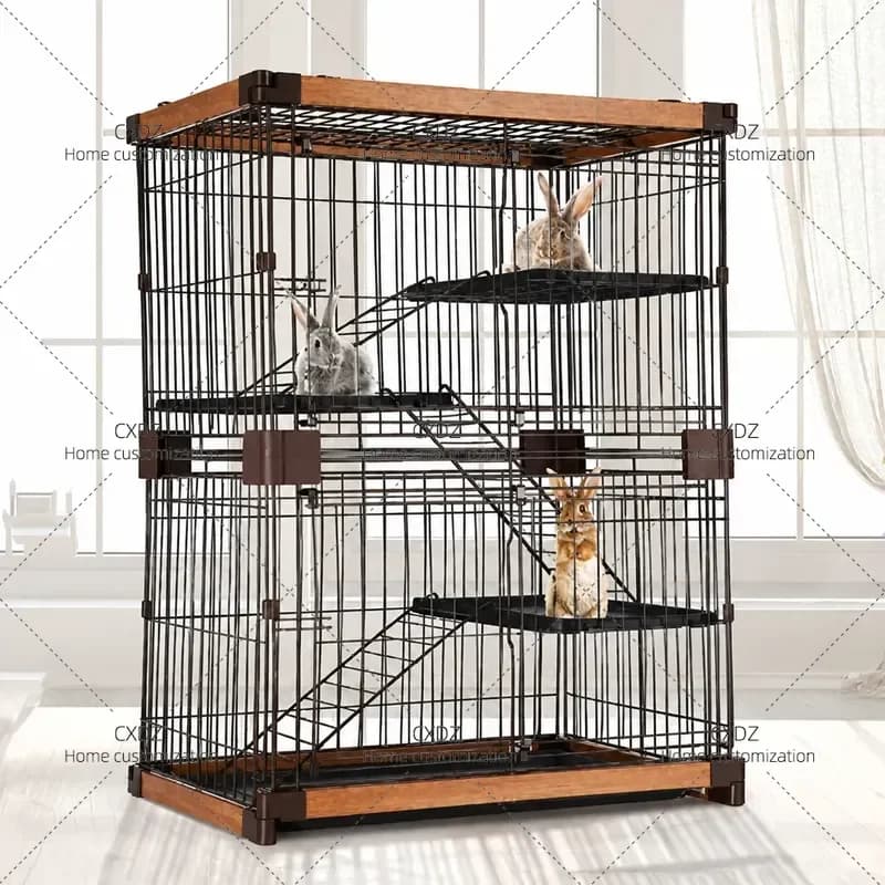 Indoor Cat Villa Cage with Integrated Litter Box Large Free Space Small Cat Cabinet Household Pet House