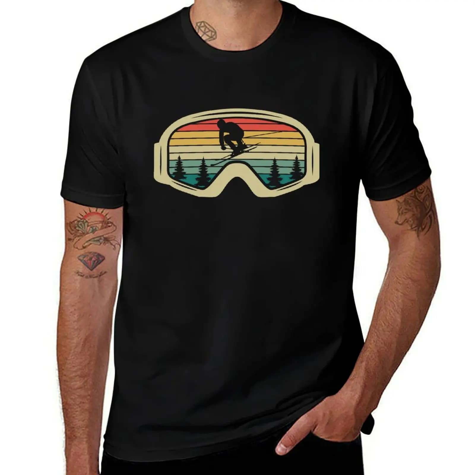 Ski Goggles Mountain Snow Skiing retro T-Shirt Urban Style Casual Short Sleeve Top T-Shirt