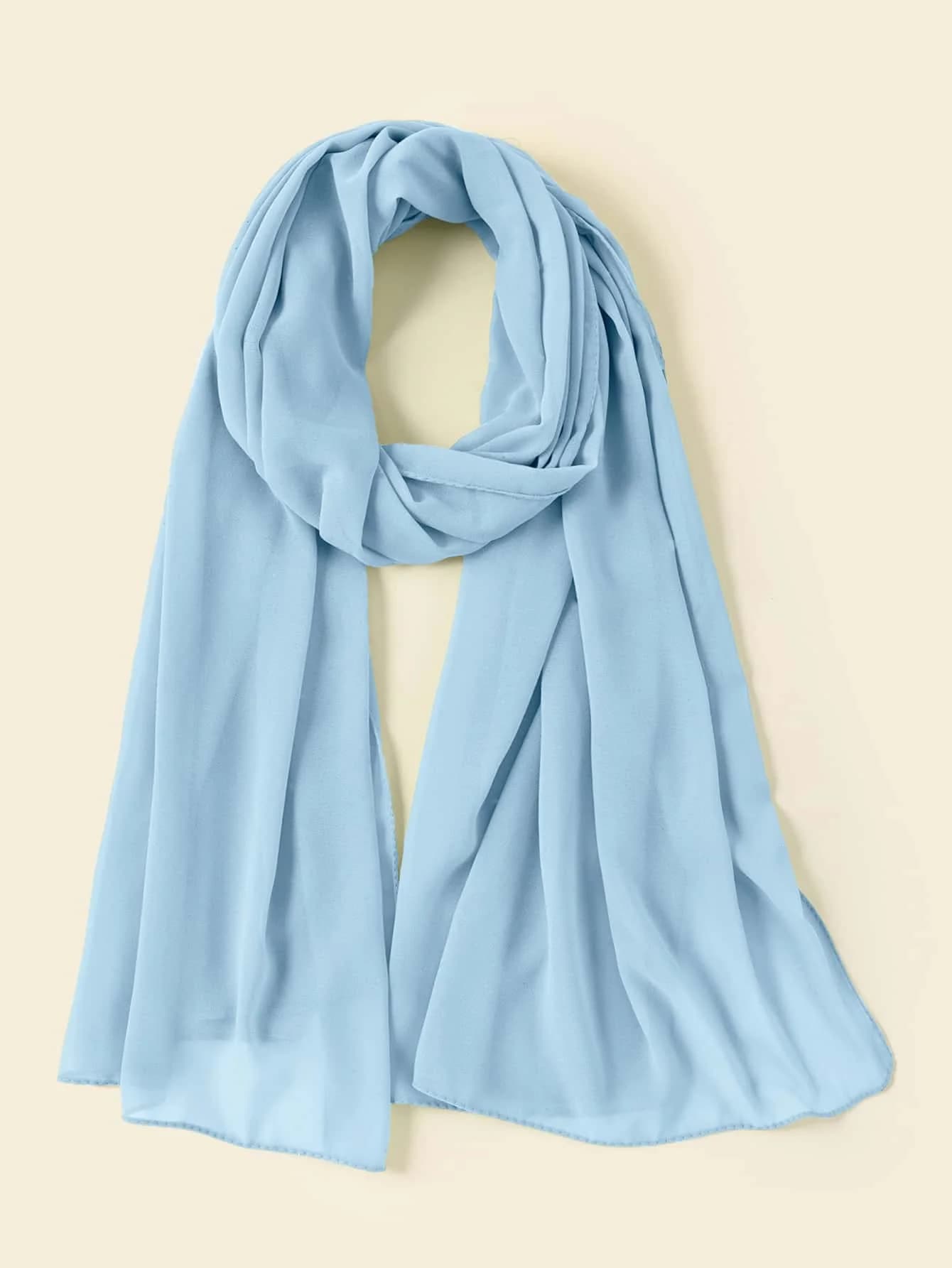 1pc Abaya Accessories Ladies' Solid Color Pearl & Chiffon Soft Hijab, Arab Style Long Scarf With Conservative Design, Suitable F