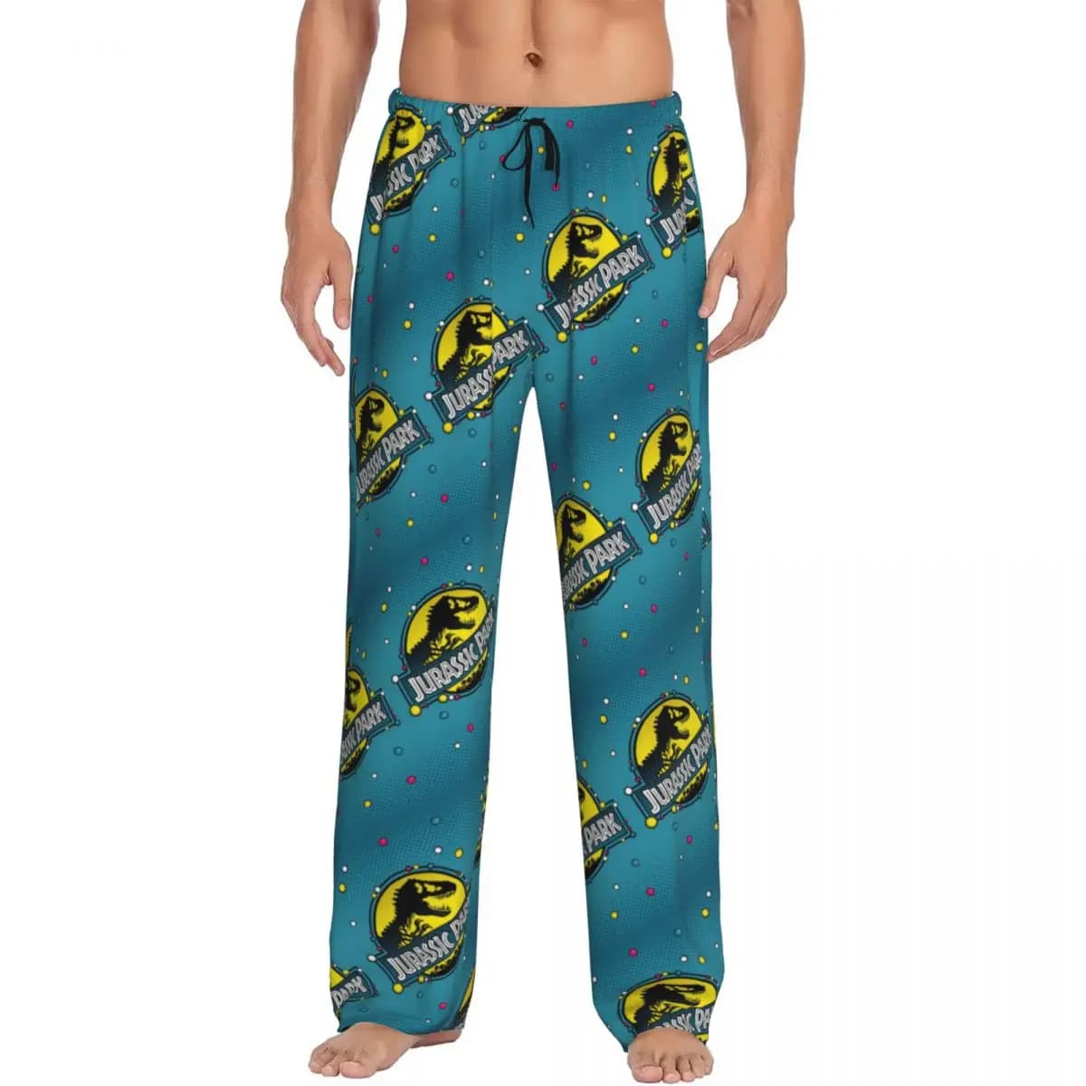 Pantaloni Pigiama Personalizzati Jurassic World Park per Uomo, Abbigliamento da Notte con Dinosauri e Tasche