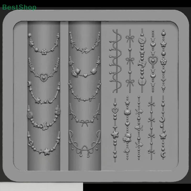 💕 Stampo per nail art in silicone con perline a catena francese multistrato Catena 3D e decorazione per unghie con fiocco Modello per manicure trasparente