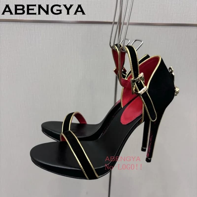 ABENGYA Sandali da donna con tacco sottile Scarpe con plateau in pelle scamosciata open toe per donna Sandali romani con cinturino alla caviglia estivo con tacco alto da donna