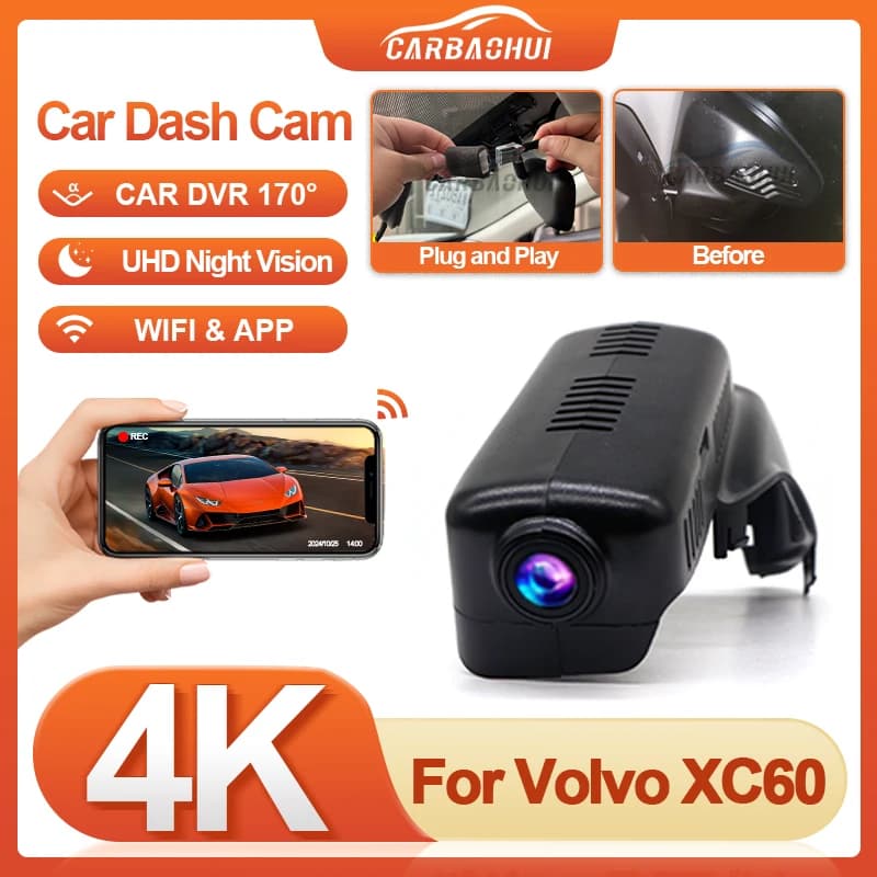 NEW! DVR for cars for Volvo XC60 2012-2025 Plug and play Dash Cam UHD 4K 2160P, wireless wifi video recorder Dashcam