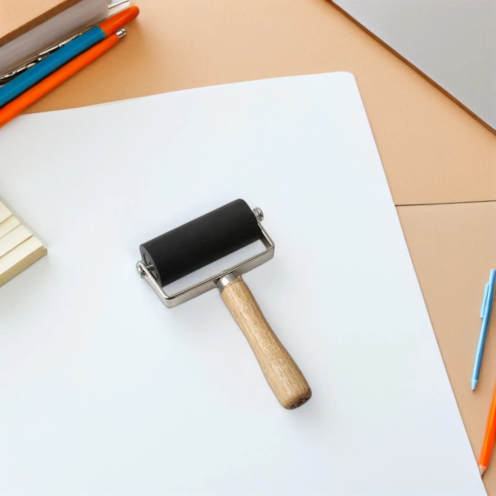 Set di 5 Rulli in Legno a Forma di Fungo con Rullo in Gomma per Stampa Artistica Fai-da-Te, Accessori per Stampa a Blocchi e Timbratura, Inchiostro di Precisione