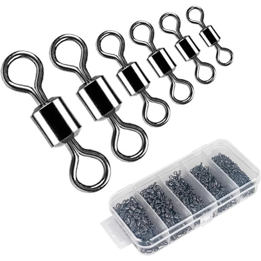 100-500pcs Stainless Steel Bearing Rolling Connector Rotate Barrel Swivel Tackle Box Lure Line Tool Set Fishing Accessories