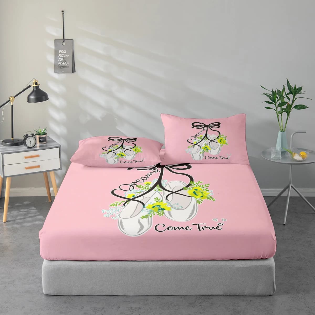Set di lenzuola stampate con motivo "Dreams Come True", combinazione di coprimaterasso e federa, lenzuola stampate ad alta definizione, include 1 lenzuolo con angoli + 1 o 2 federe (1 federa per le dimensioni 60*100cm e 72*132cm, le altre dimensioni sono 2 federe ciascuna), adatte per camera da letto e stanza degli ospiti, biancheria da letto in poliestere ultra morbido, lavabile in lavatrice, utilizzabile in tutte le stagioni