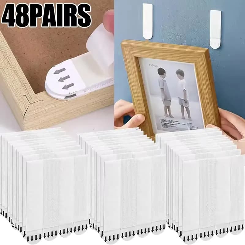 Strisce Adesive Biadesive per Appendere Quadri, Nastro con Gancio e Anello per Montaggio Cornici, Decorazione Murale Fai-da-Te