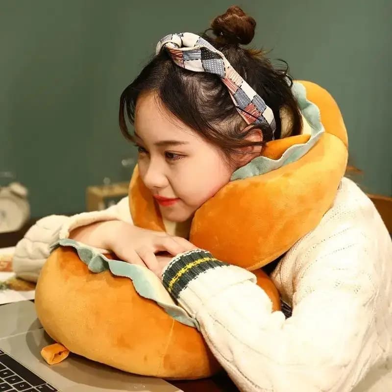 U Shaped Pillow Cute Ergonomic Neck Protection Headrest Soft Washable Cover Pillow for Car Travel Home Office Napping