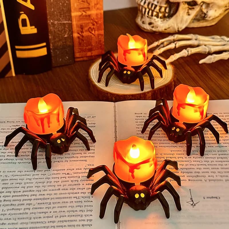 1/2pcs LED Candle Lamp Plastic Spider Pumpkin Lantern Haunted House Halloween Party Decoration Horror Prop Halloween Decoration