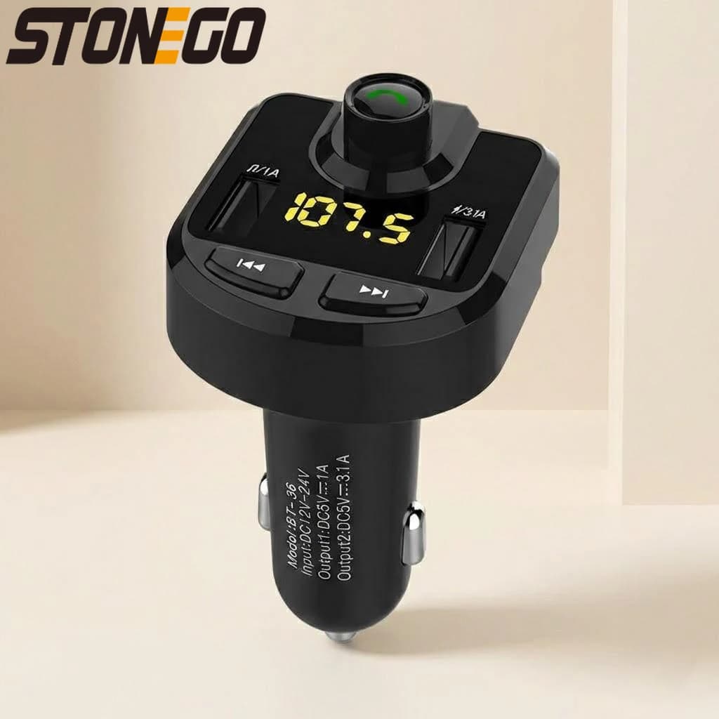 Bluetooth FM Transmitter for Auto with Vivavoce Calls, Dual USB 3.1A Charger, LED Display, AUX Support and TF Card